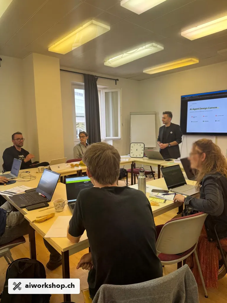 Corporate team taking part in an Agentic AI workshop in Lausanne, Switzerland